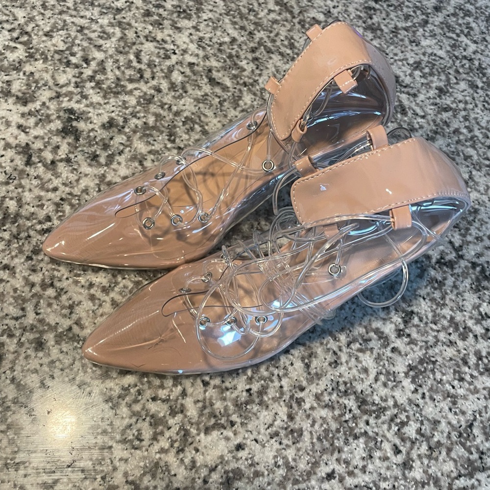 Fashion Nova tie up clear pumps
